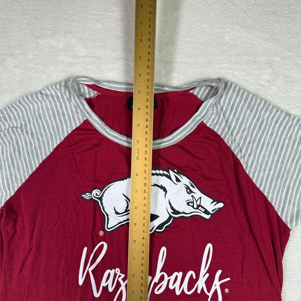 Gameday Couture Arkansas Razorbacks Womens Large Ringer Tee Shirt Red Gray - Picture 5 of 6